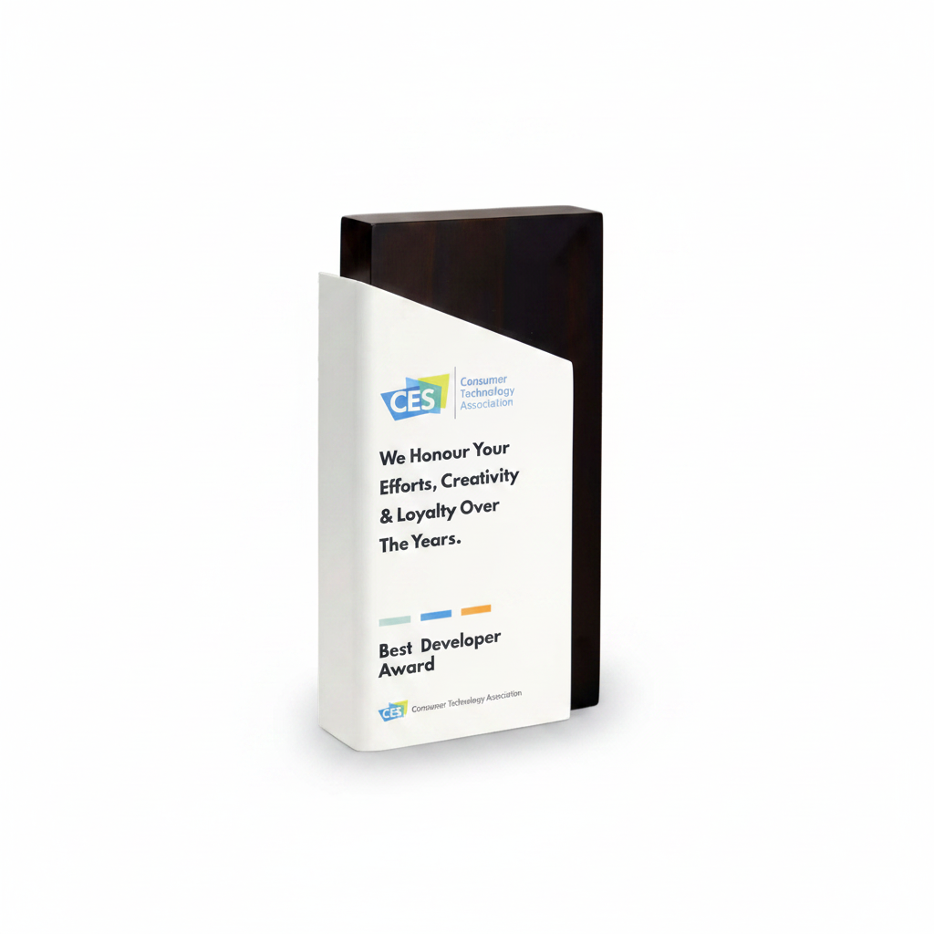 Premium Corporate Recognition Trophy – Wooden Award Plaque with Modern Angled Design | Employee Appreciation & Custom Office Awards