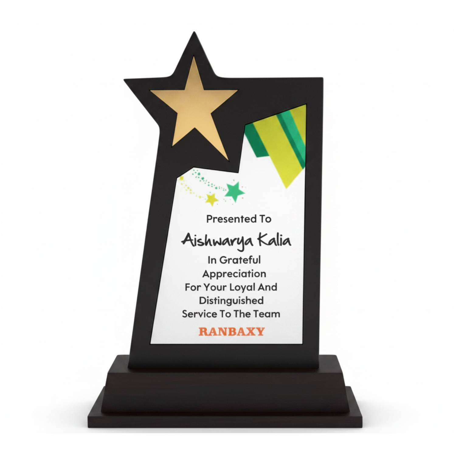 Star Design Corporate Trophy – Recognition Award with Angled Panel & Metal Star | Employee Appreciation & Service Awards