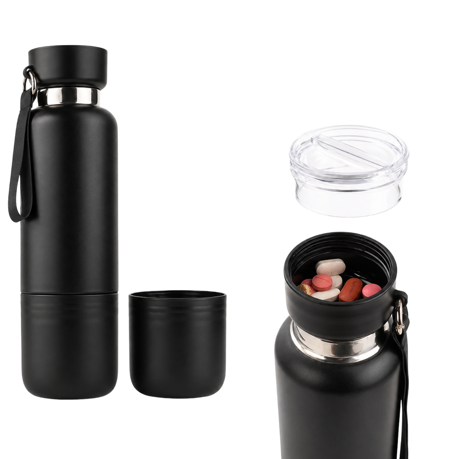 SPECTRA Stainless Steel Water Bottle (500 ml), Vacuum Insulated Flask with Detachable Cup & Storage Lid, Hot & Cold 12 Hours, Sling Bottle