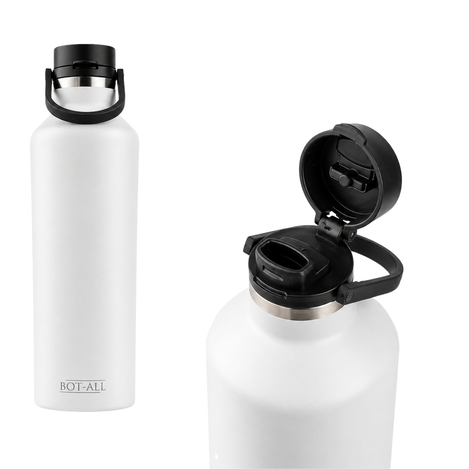 Quad Stainless Steel Water Bottle (740 ml), Vacuum Insulated Flask, Hot & Cold 10 Hours, Leakproof with Spout Cover & Carry Loop, Square Design Bottle