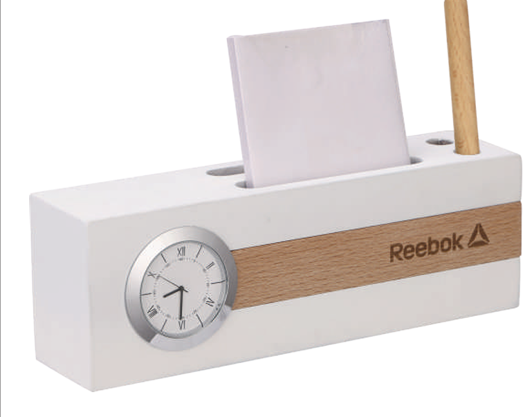 WOOD STRIP DESK CLOCK ORGANIZER