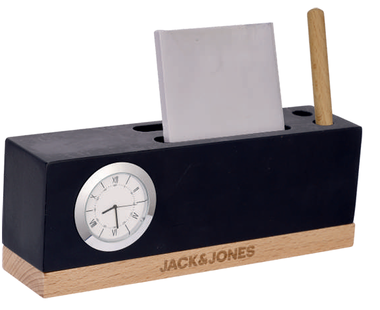 DUAL TONE WOOD BASE DESK CLOCK ORGANIZER