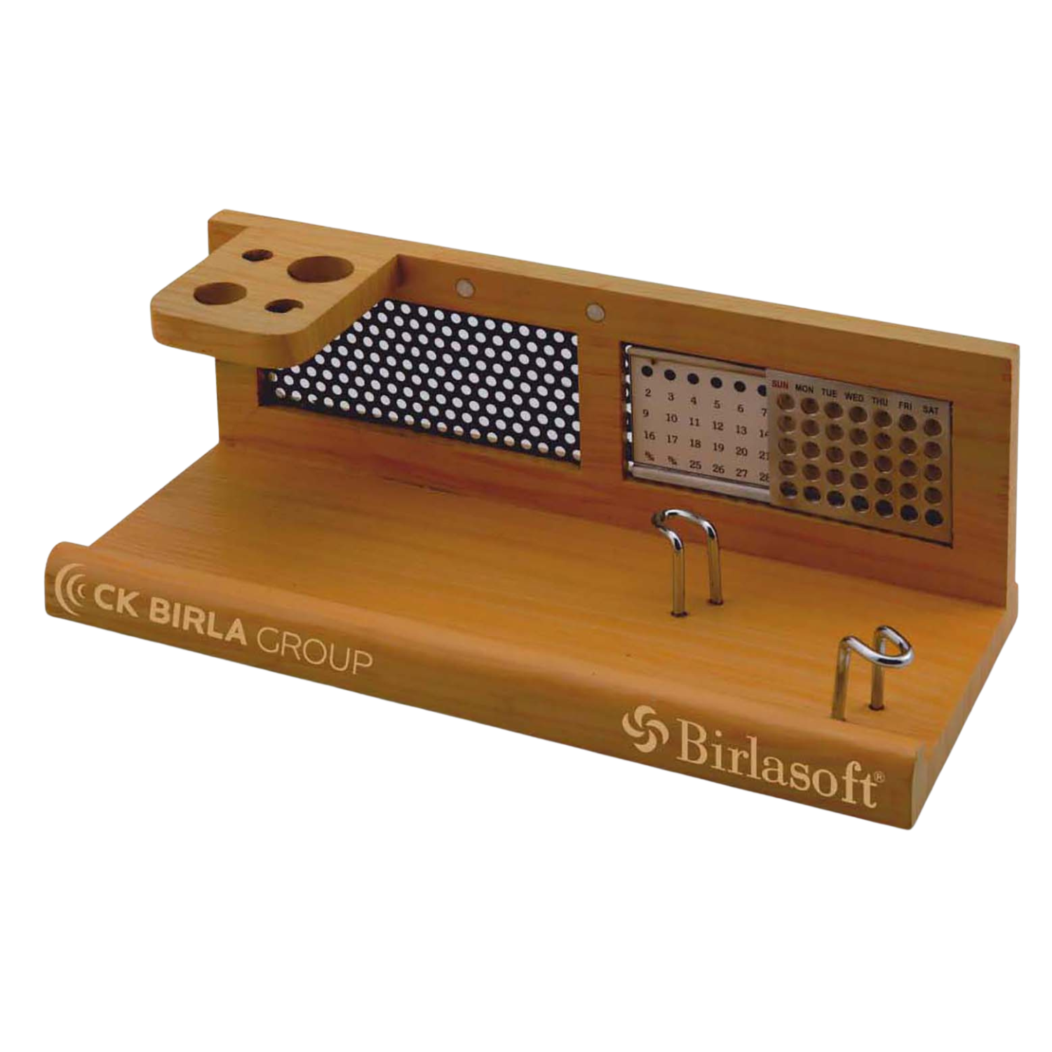  Wooden Desk Organizer With Perpetual Calendar, Mobile Stand, Visiting Card Holder & Pen Stand BTC - 4166