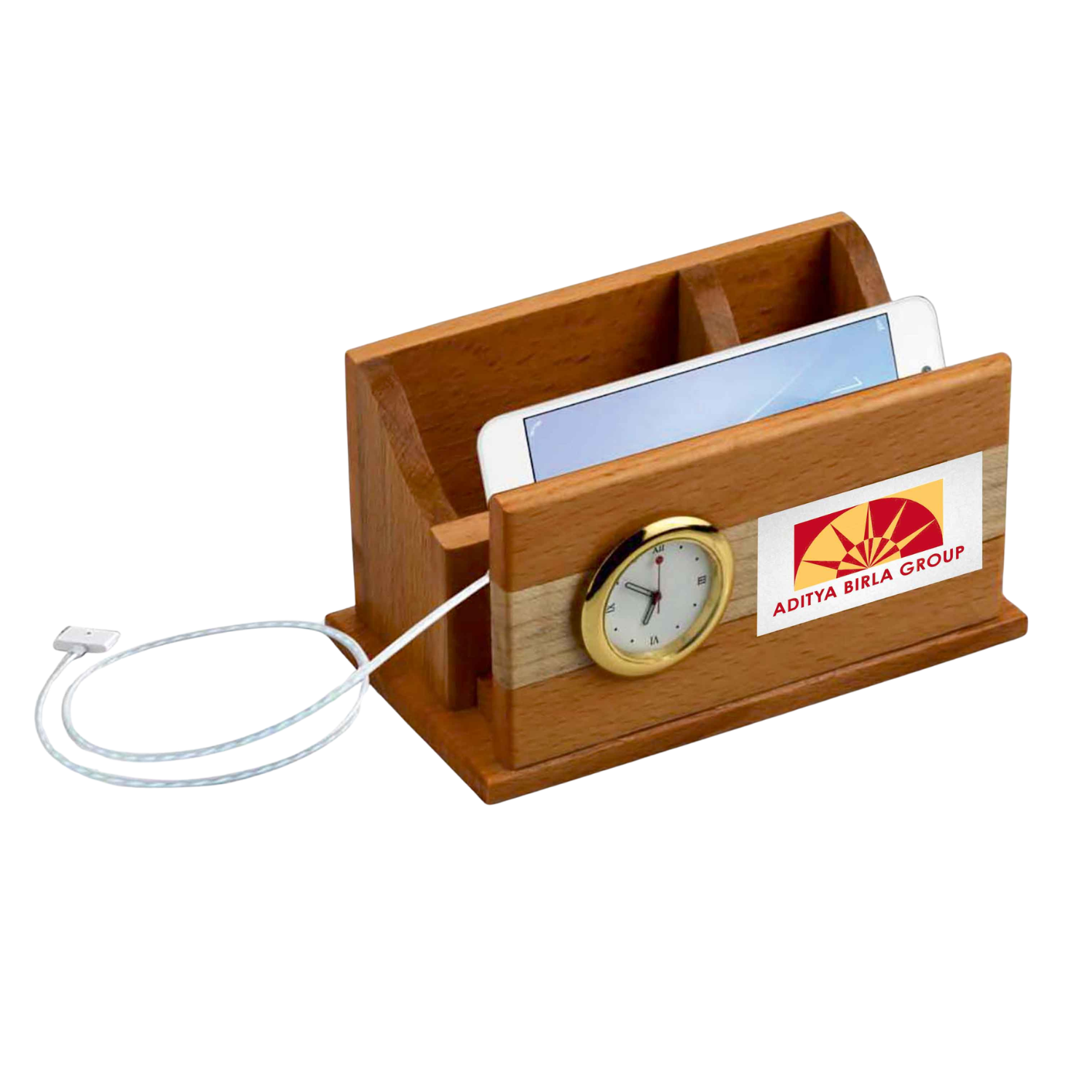 Wooden Desk Organiser With Clock BTC - 4196