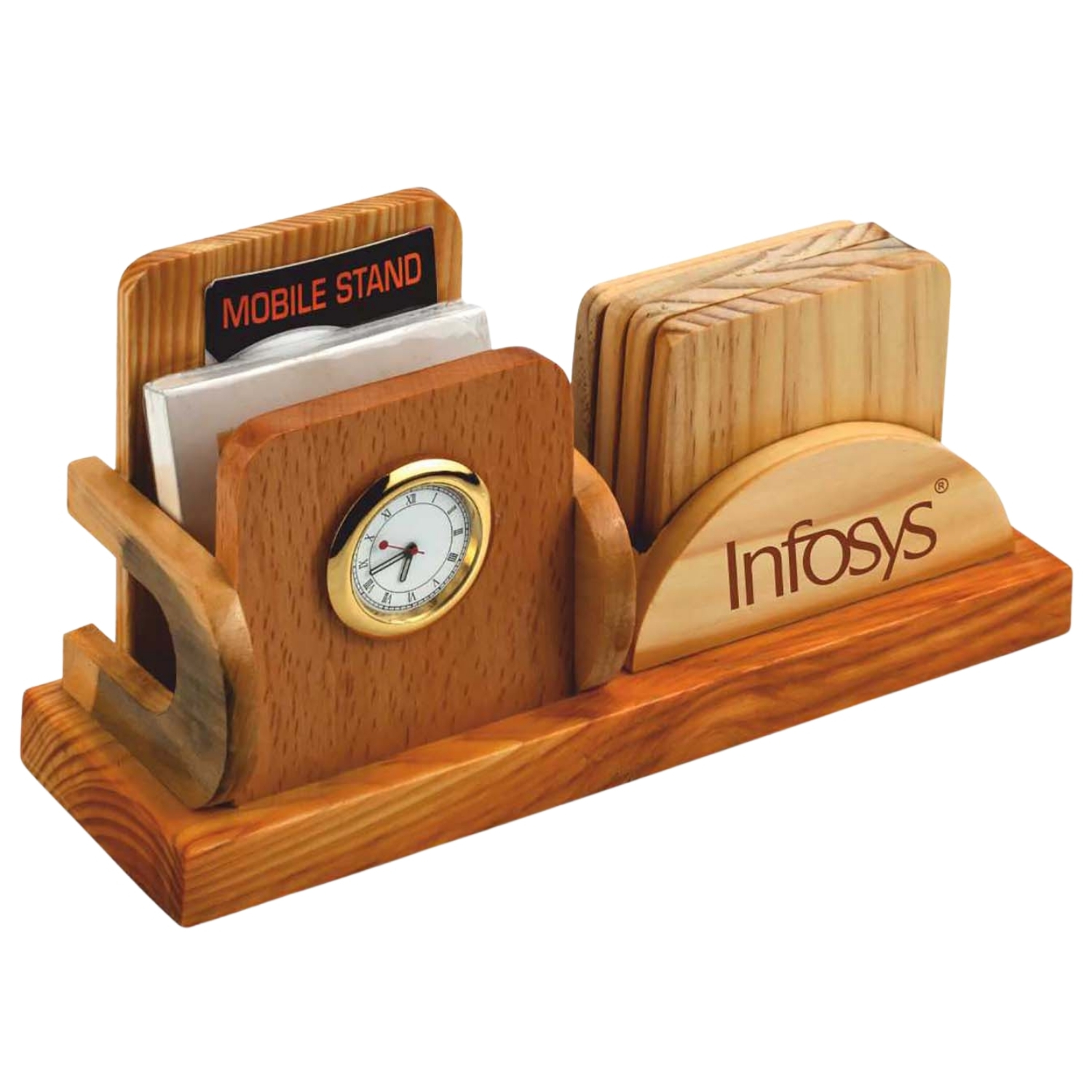 Wooden Coaster & Mobile Stand With Clock BTC - 4202
