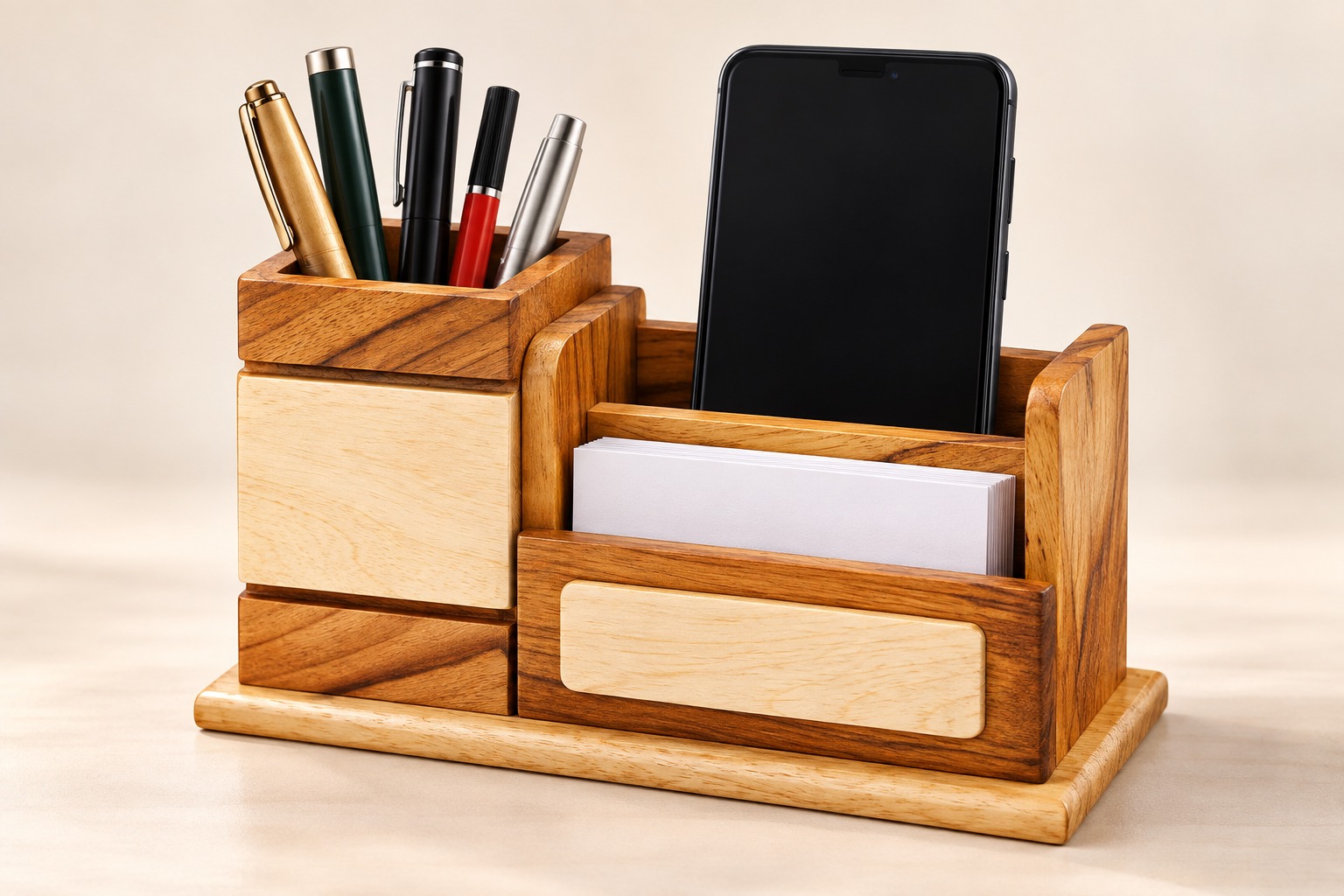  Wooden Desk Organizer with Phone Stand