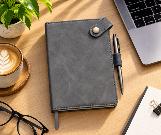 GE-781 Grey notebook with button-tab closure |