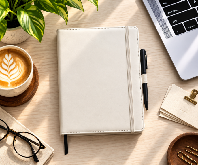 GE-821 Minimal white notebook with elastic closure