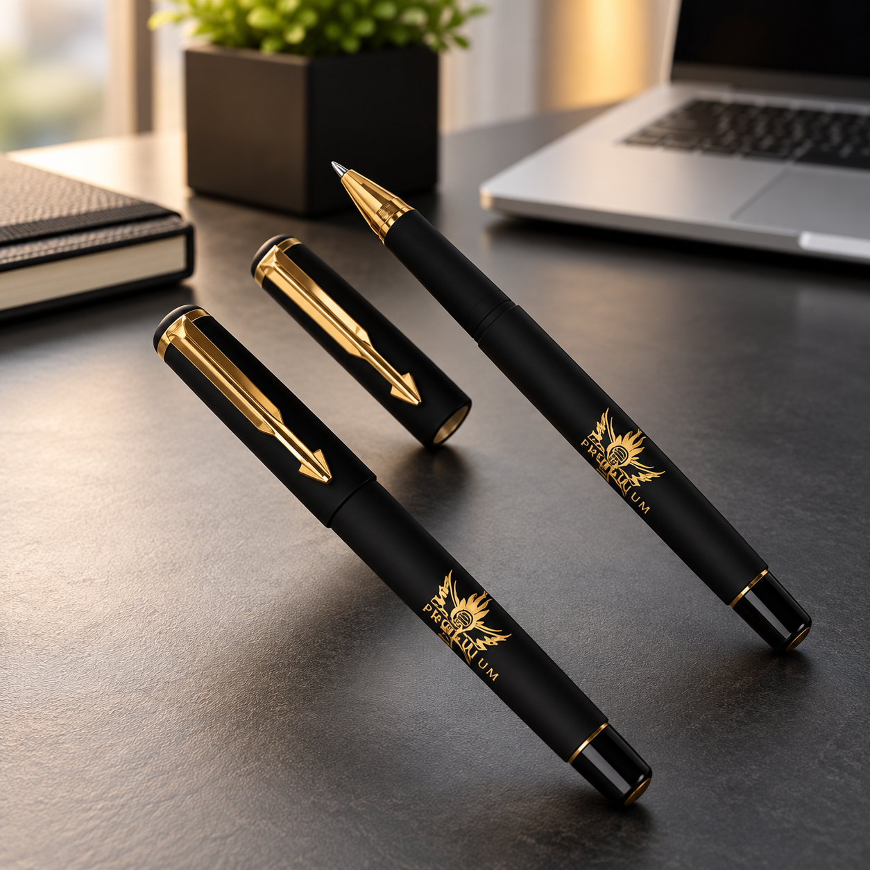 Premium Black Gold Fountain Pen Set