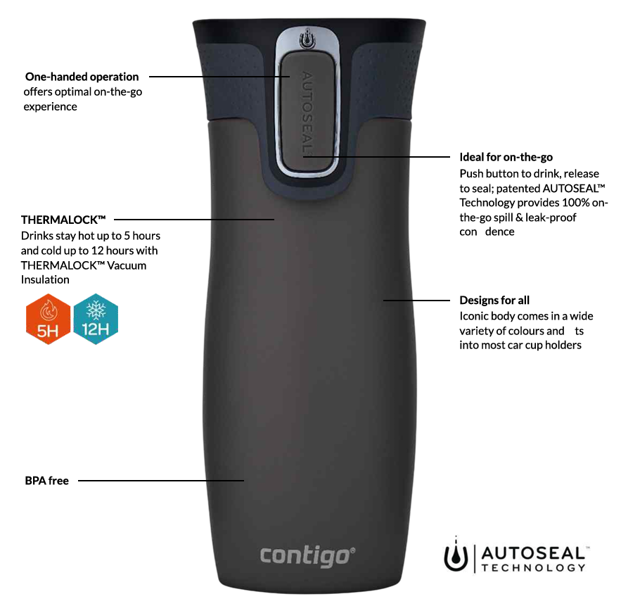 Contigo West Loop Autoseal Travel Mug, Stainless Steel Thermal Mug, Vacuum Flask, Leakproof Tumbler, Coffee Mug with BPA Free Easy-Clean Lid, 470 ml view 3