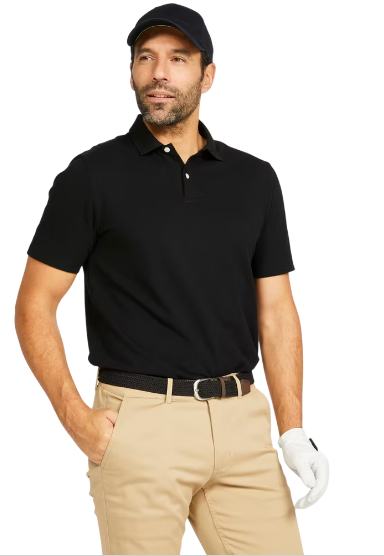 Decathlon Golf 100% Cotton Short Sleeve Polo Shirt, MW100 Black