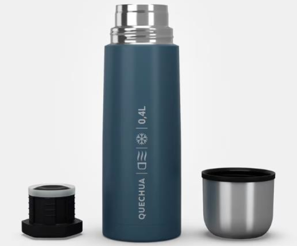 Decathlon 0.4 L Stainless Steel Isothermal Flask with Cup for Hiking - Blue