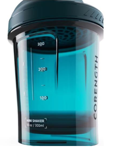 Decathlon Mini Shaker 300ml, Leak-Proof Cap with Double Click, Eco Material, Blue
