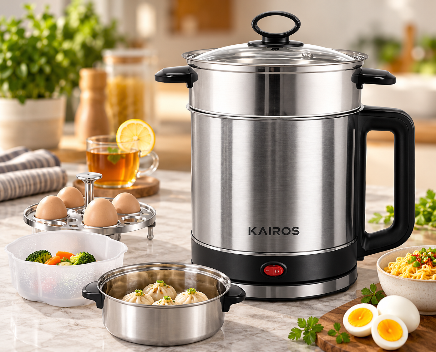 MultiServe Kettle 1.5L – Multi-Cook Kettle with Steamer