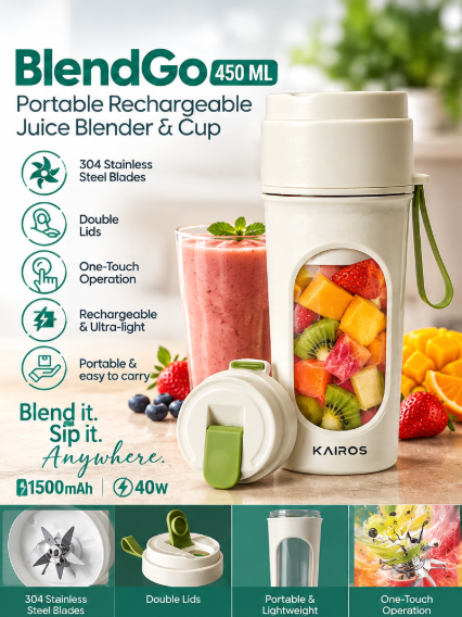 BlendGo 450ML – Portable Rechargeable Juice Blender & Cup