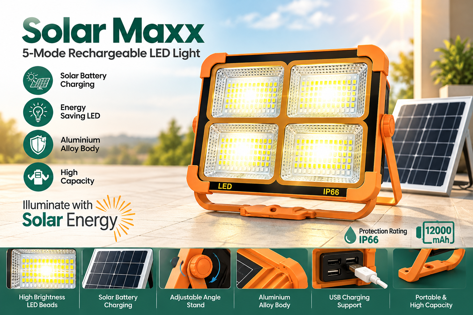 Solar Maxx – 5-Mode Rechargeable LED Light