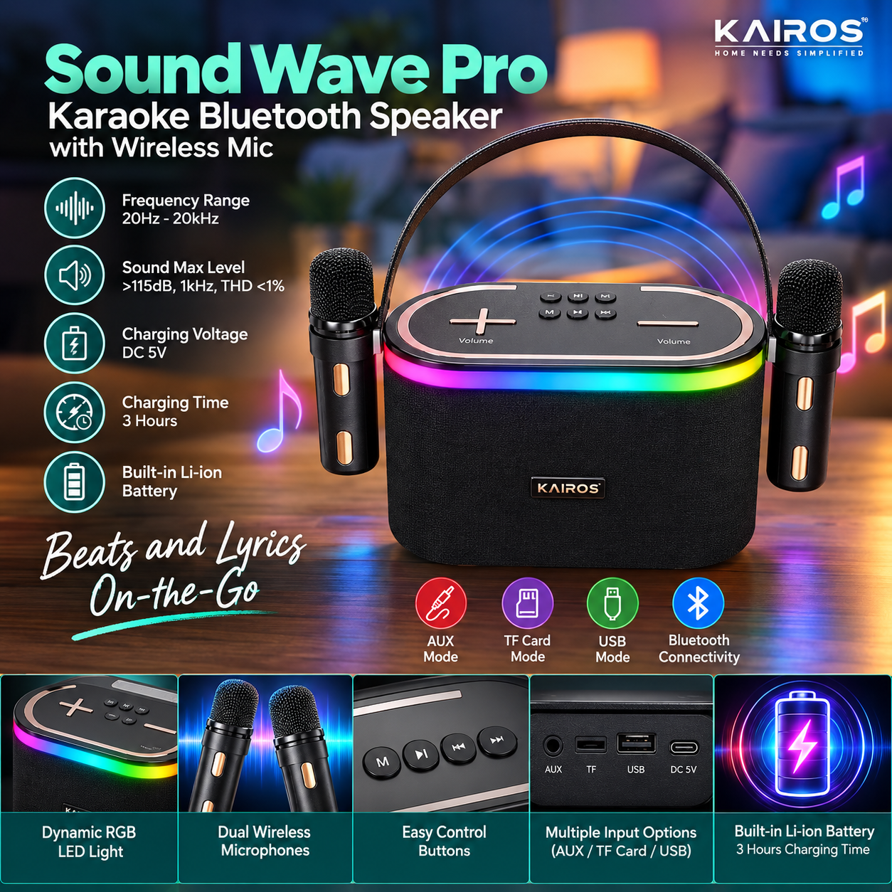 Sound Wave Pro – Karaoke Bluetooth Speaker with Wireless Mic