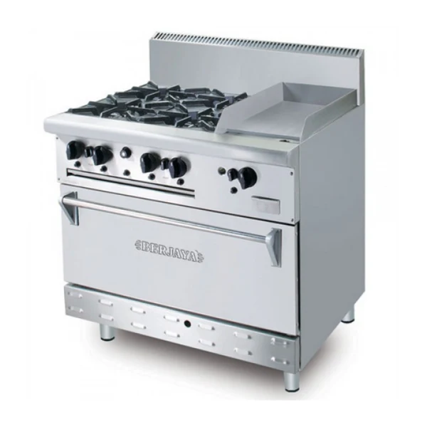 S/S combination of 4 open burner griddle with oven