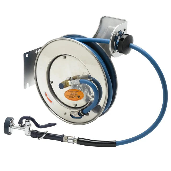 Hose Reel, Open, Stainless Steel,35'Hose,3/8"ID with Spray Valve(B-7132-01)