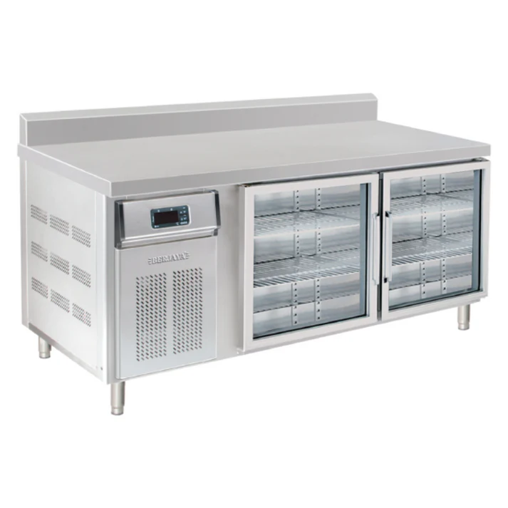 S/S Double Glass Door Counter Chiller W/ 4 Shelf Without Backsplash