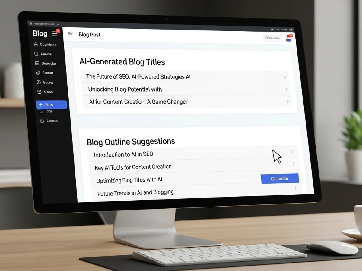 AI writing assistant showing blog title and outline suggestions for AI blog post generation.