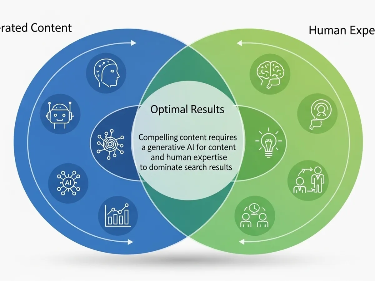 Venn diagram illustrating optimal results with generative AI content and human expertise.