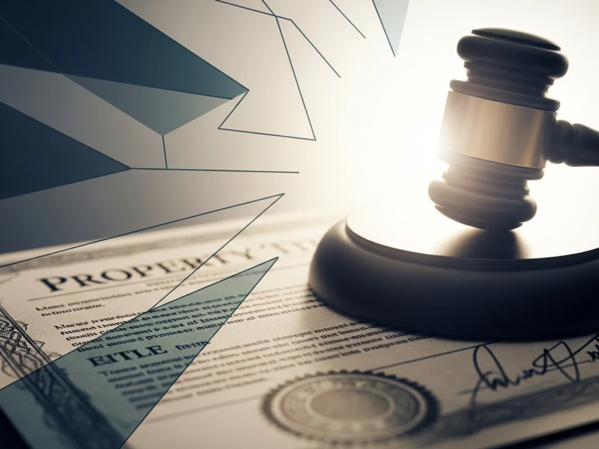 A gavel and property title document, representing the legal aspects of property rights, real estate law, and title verification.