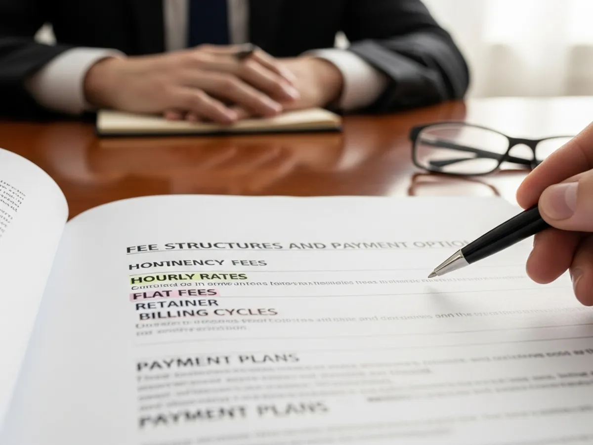 Close-up of a legal document detailing fee structures and payment options, relevant for clients seeking best advocate in Delhi Supreme Court for their cases.