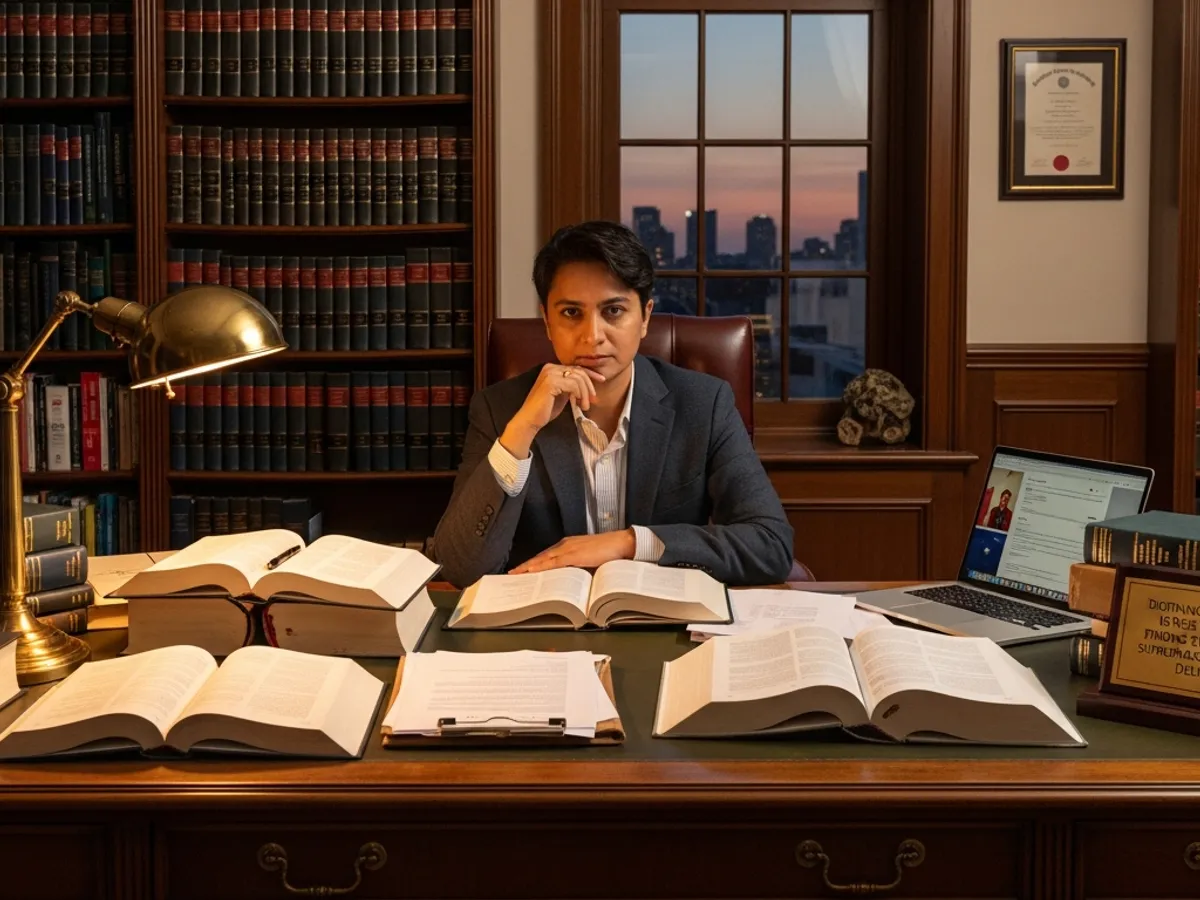 Portrait of a Supreme Court Advocate in Delhi surrounded by law books, ready to provide top legal representation for your case.