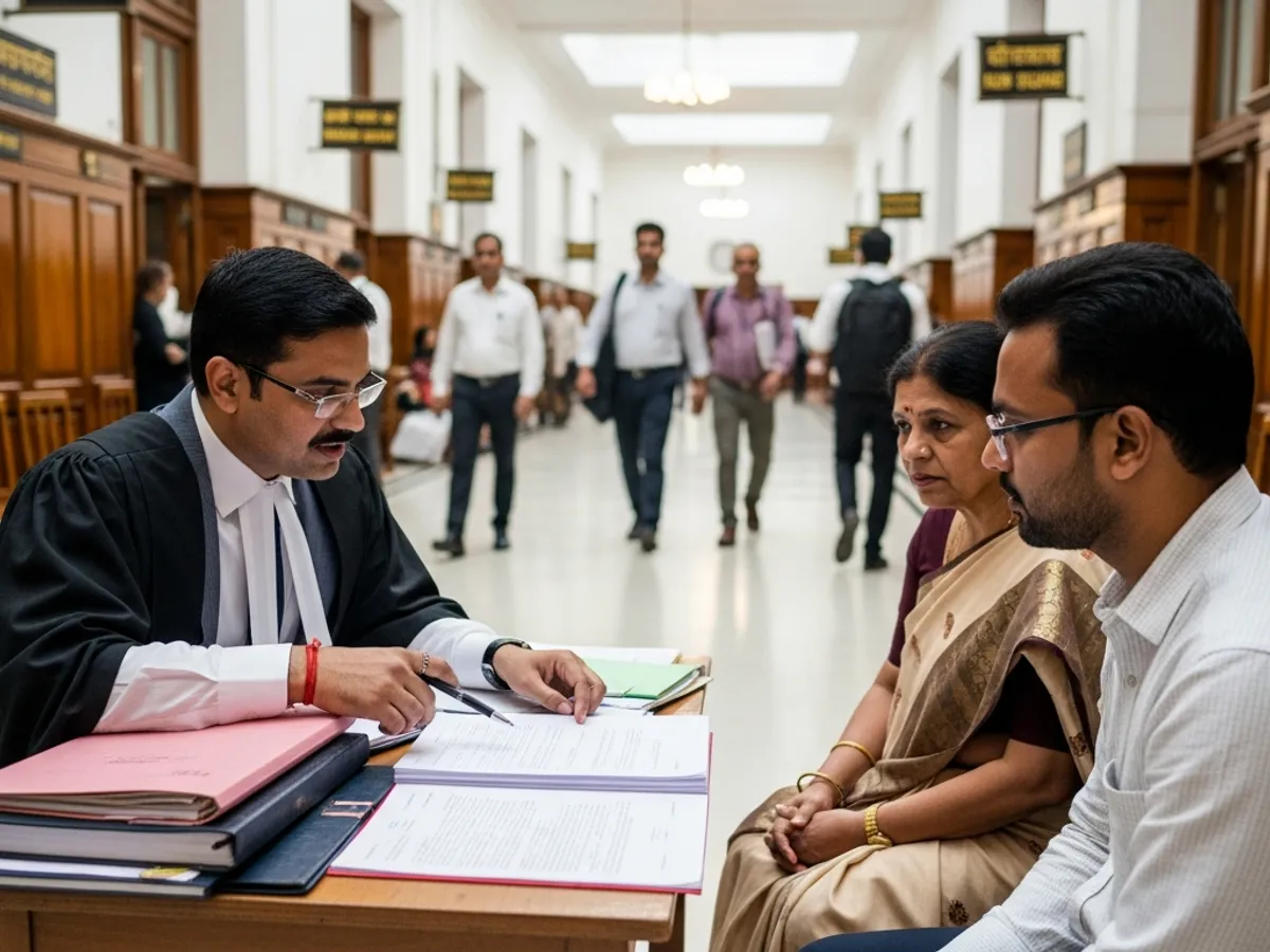 An advocate consulting with clients, symbolizing the assistance provided by lawyers in Supreme Court Delhi to those seeking legal advice.
