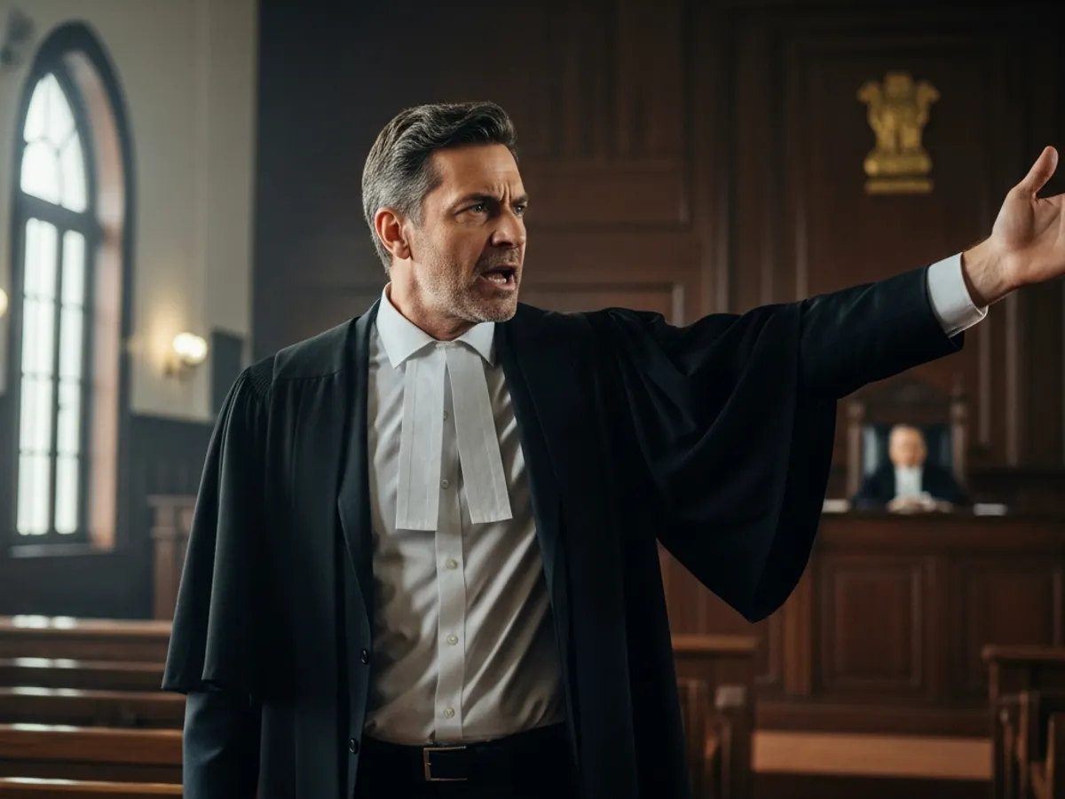 A passionate advocate in Delhi Supreme Court passionately presenting a case in court, exemplifying the dedication of lawyers in the Supreme Court of Delhi.