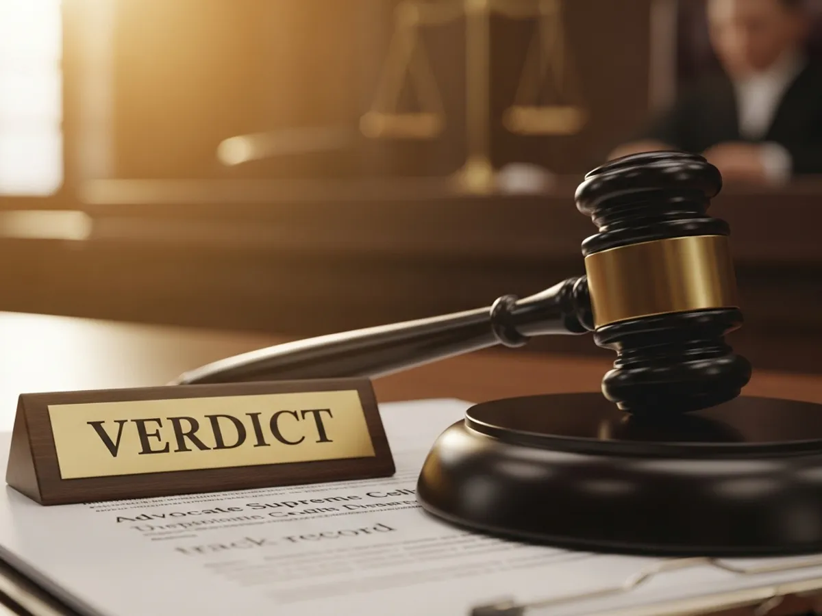 A gavel and 'Verdict' sign on a table, symbolizing the resolution of legal matters by criminal lawyers in Delhi Supreme Court.