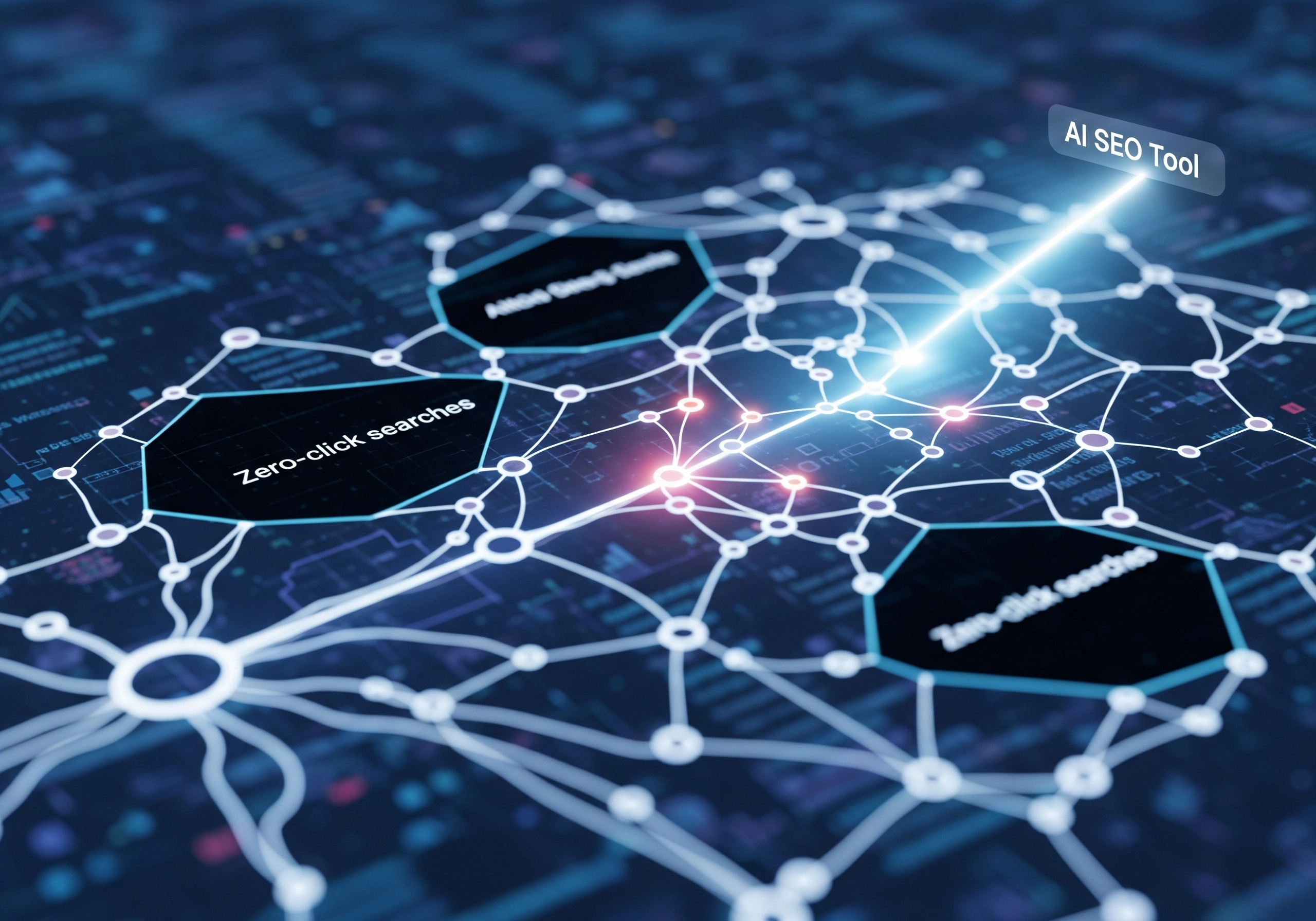 AI SEO tool targeting zero-click searches within a networked diagram.