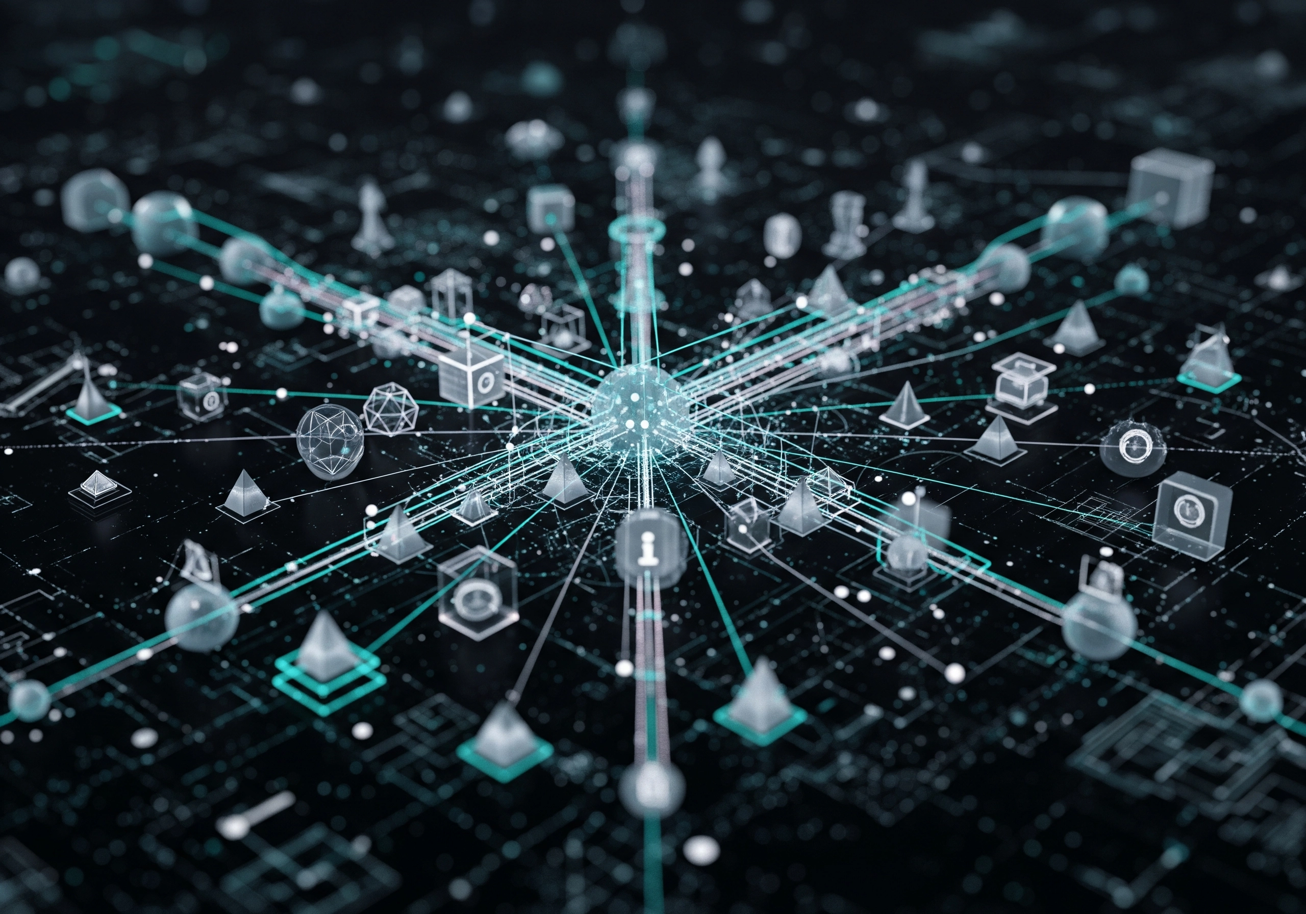 Abstract network of glowing nodes, representing AI SEO content generator.