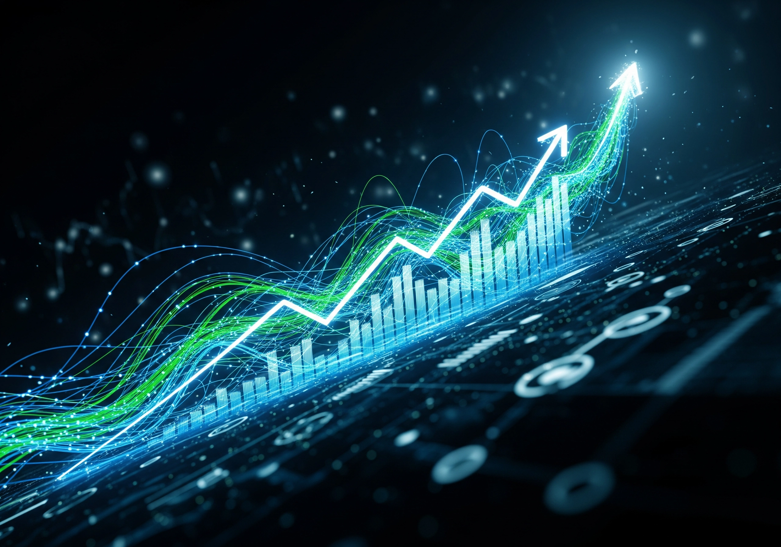 Glowing graph trending upwards, symbolizing growth from AI SEO blog generator tools.