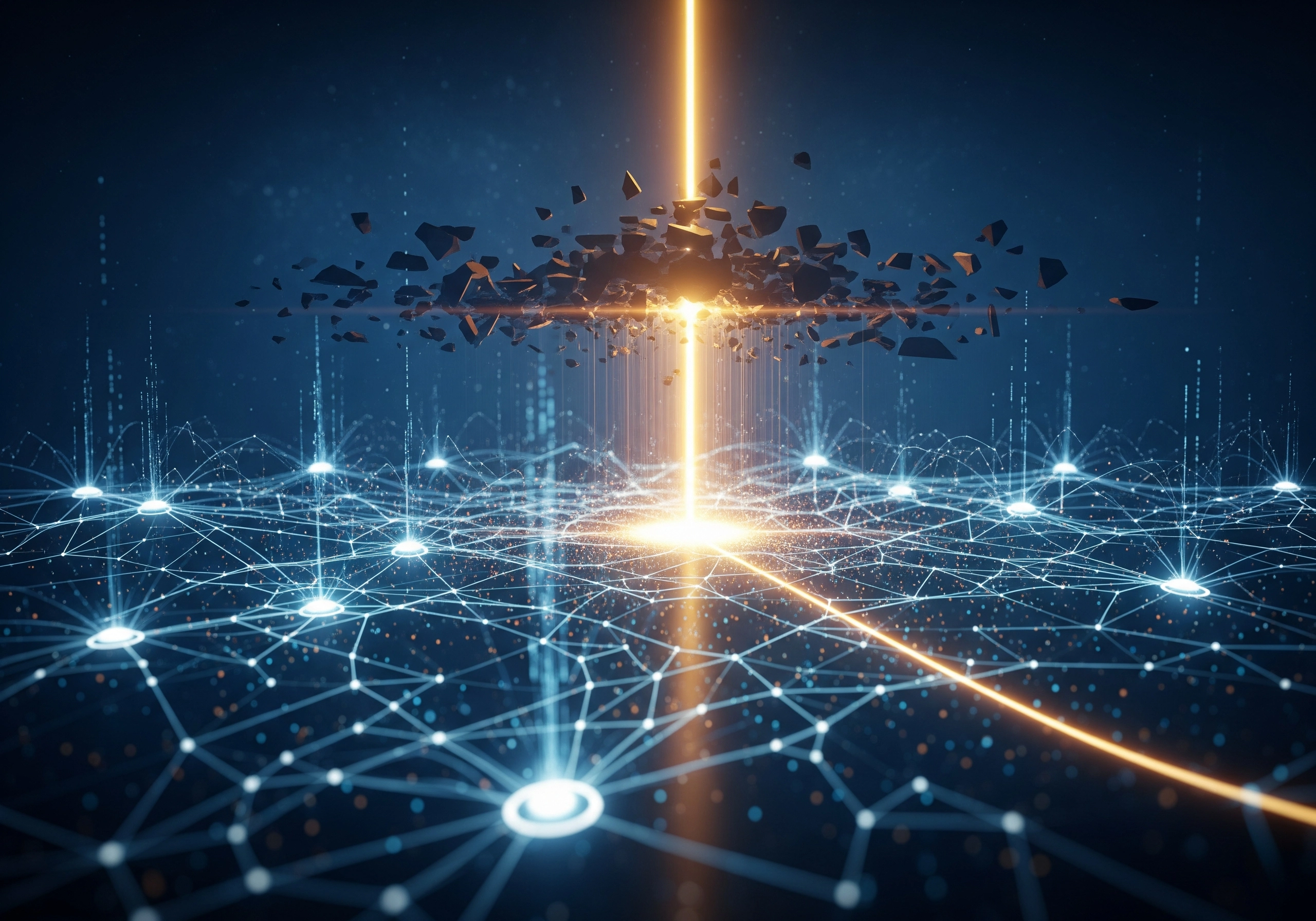 Abstract network with a beam of light. AI SEO content generator.