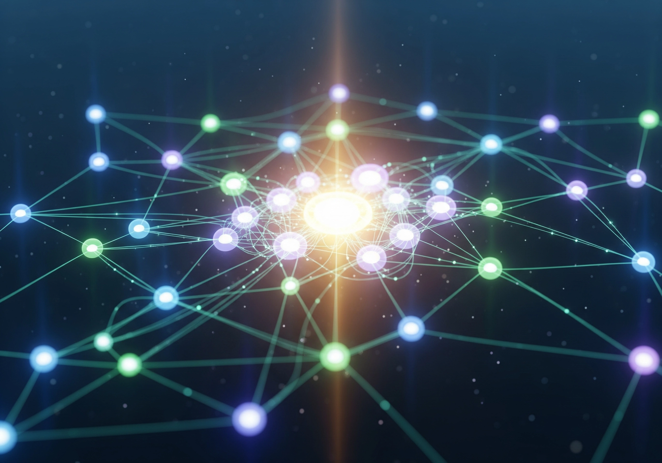 Abstract network of interconnected nodes, representing AI search engine optimization.
