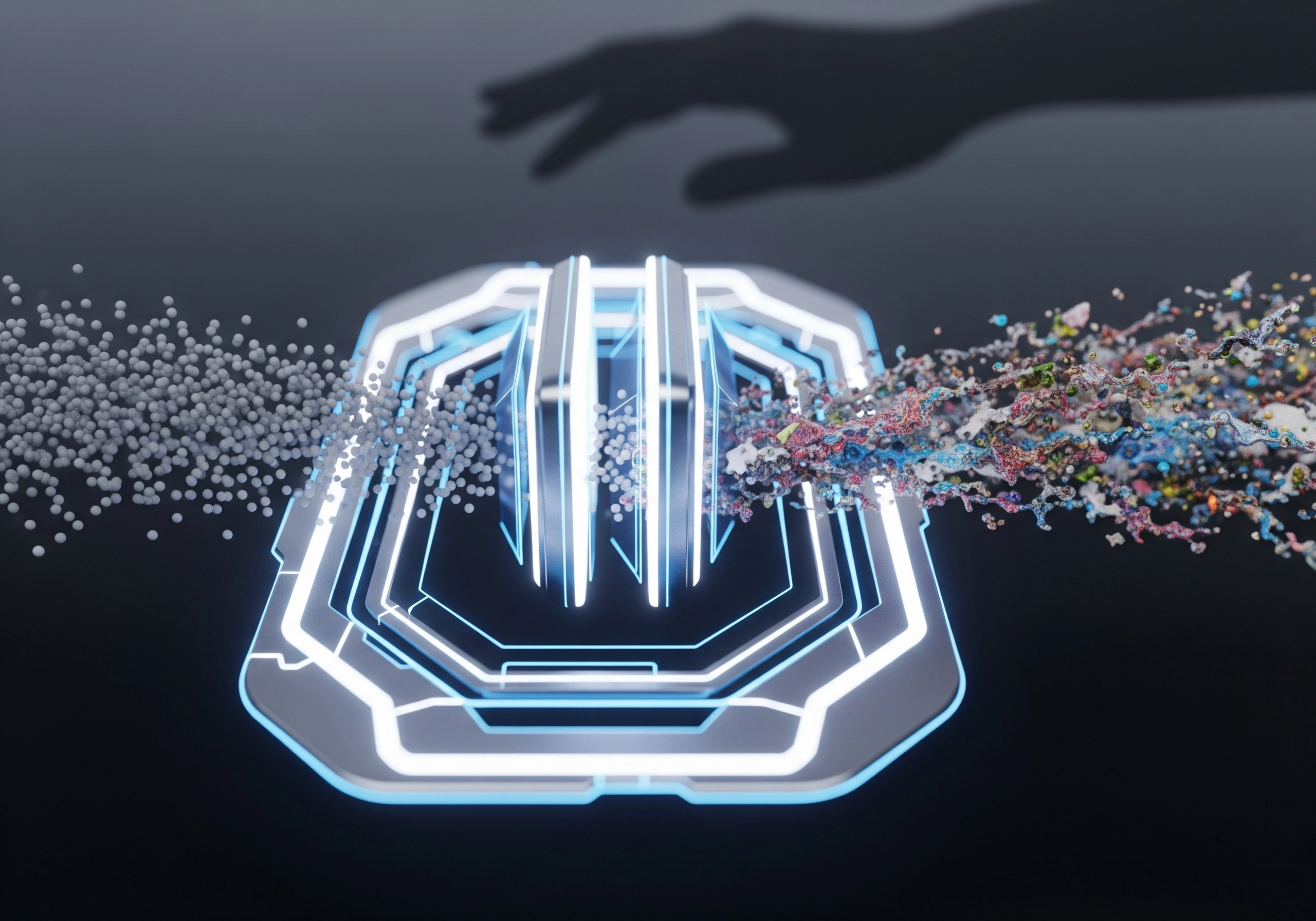 Glowing AI humanizer icon transforming generic text into humanized content.