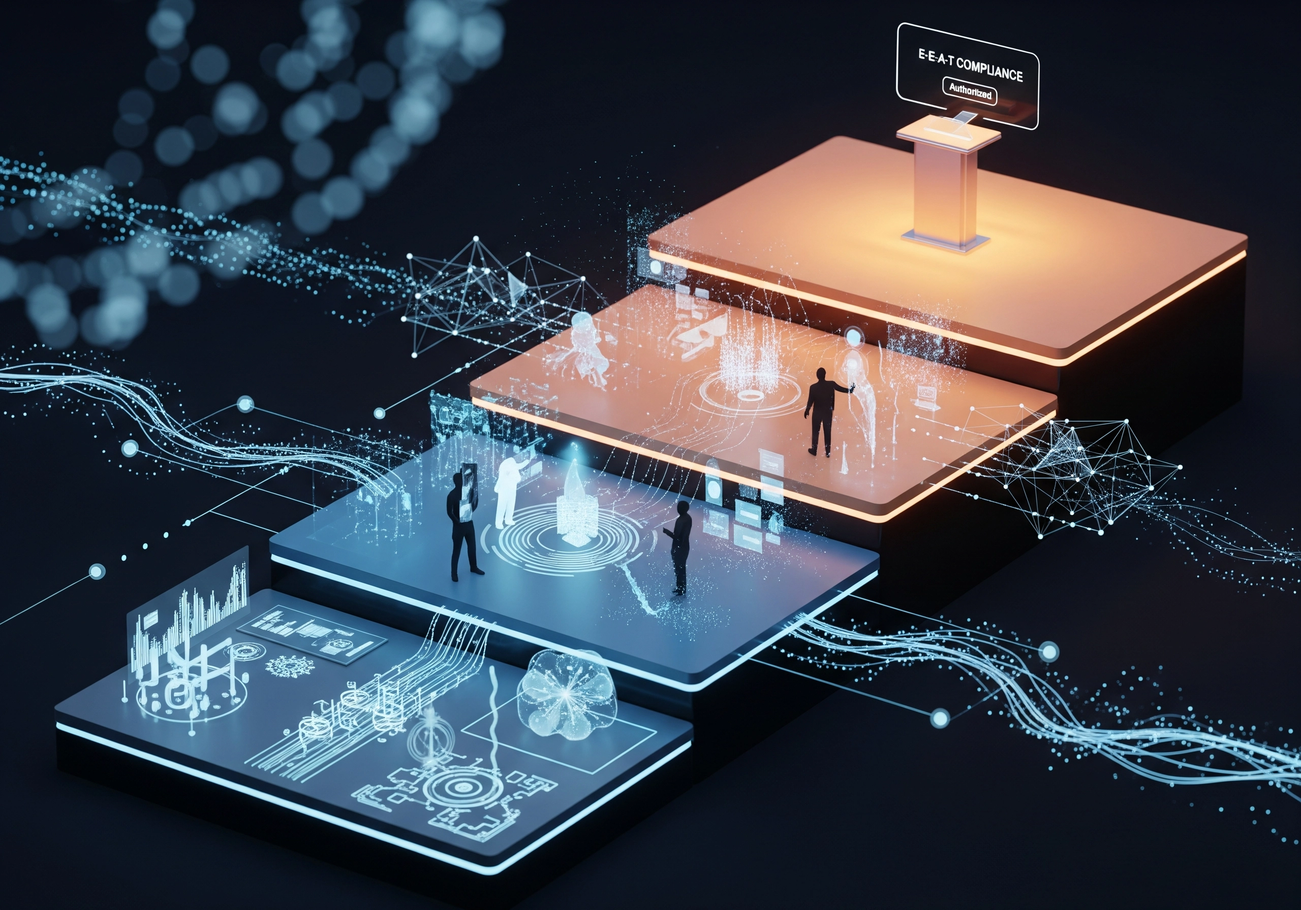 E-E-A-T compliance levels showing steps to authentic, humanized AI content.