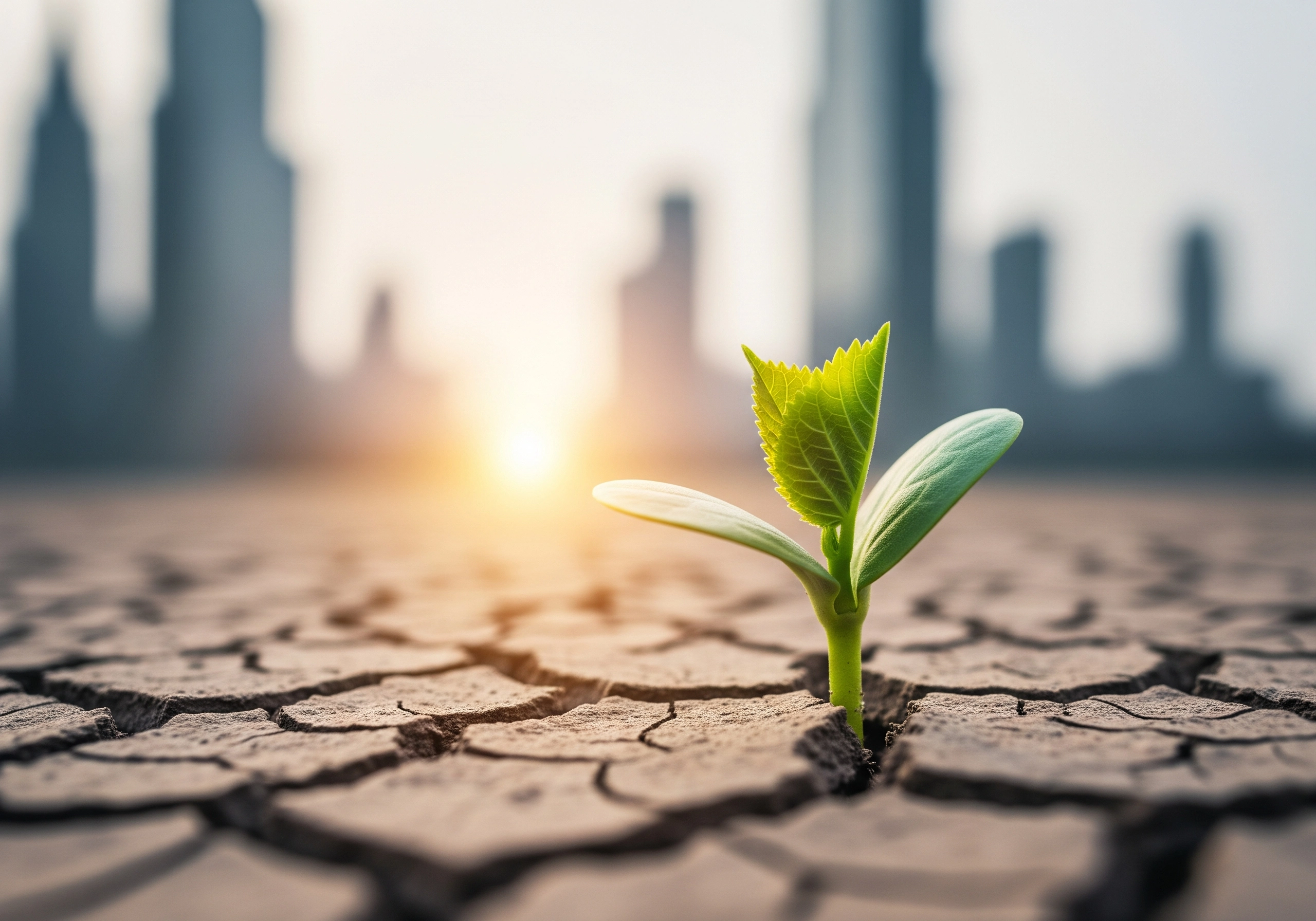 Sprout growing through cracked earth, symbolizing human content emerging from AI.
