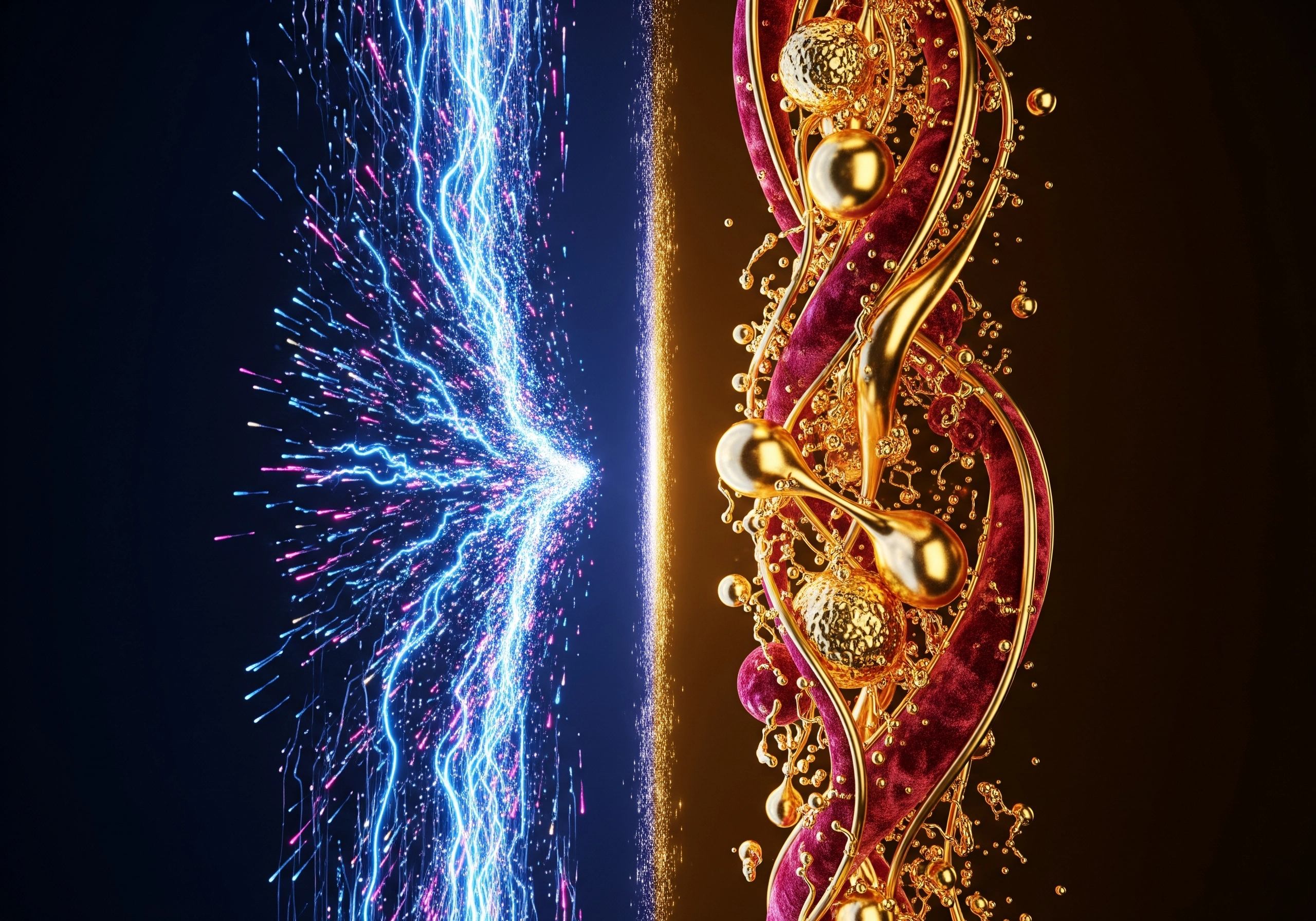 Abstract illustration comparing AI content generation to human writing, concept.