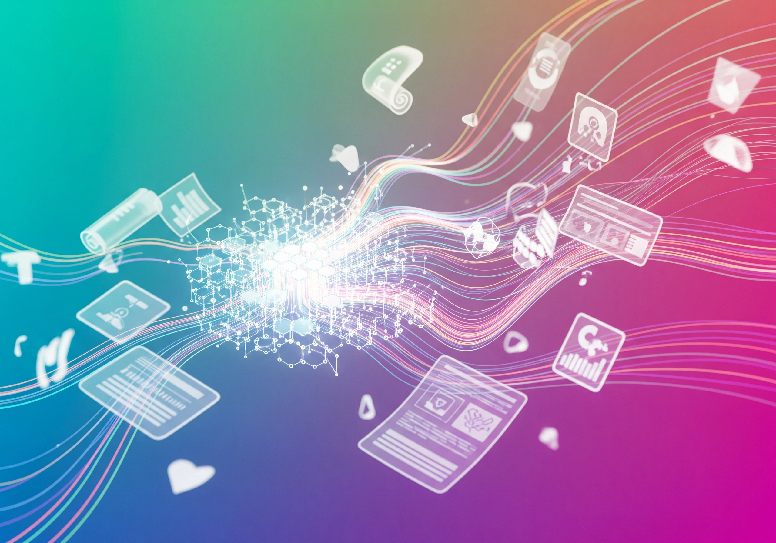 Abstract smart content platform interface, showcasing intelligent content generation.