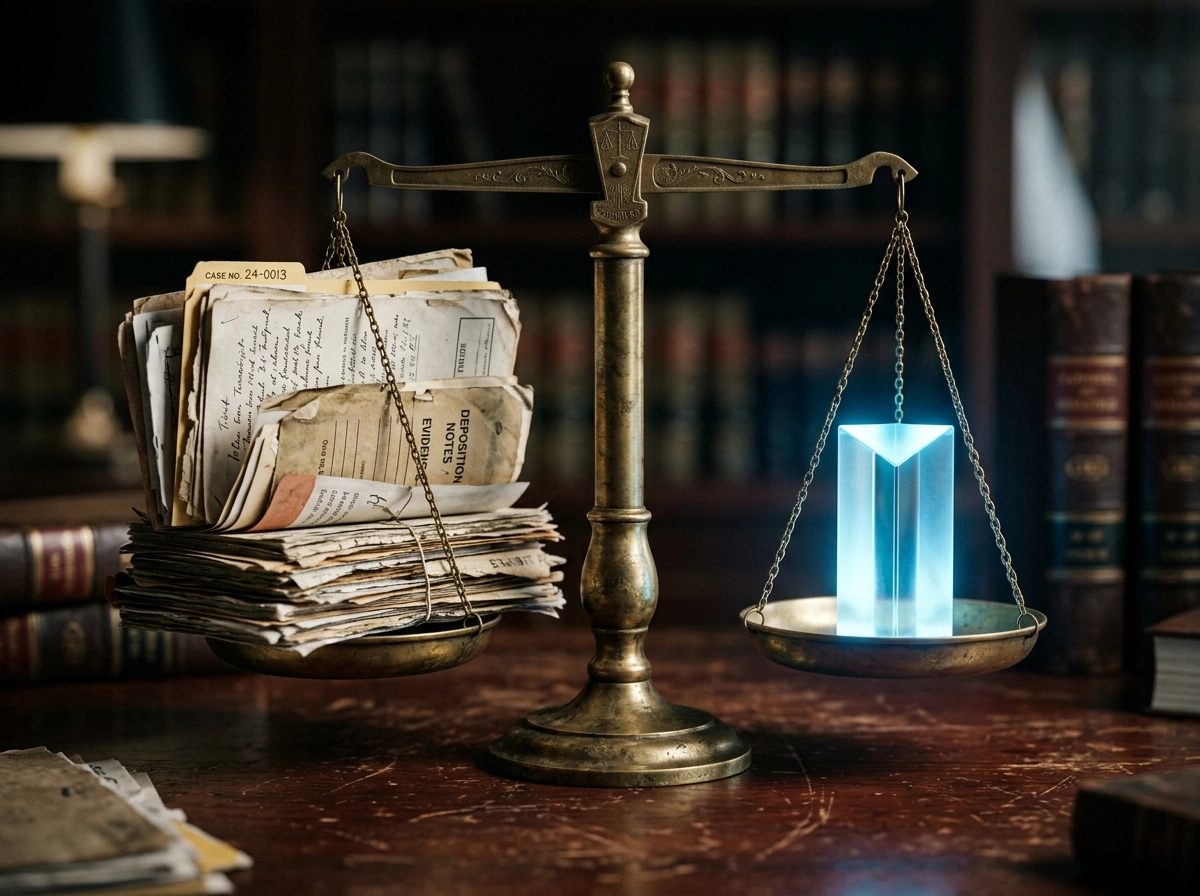 Scales of justice balancing legal documents and a glowing prism, ideal for best lawyers in Delhi Supreme Court.