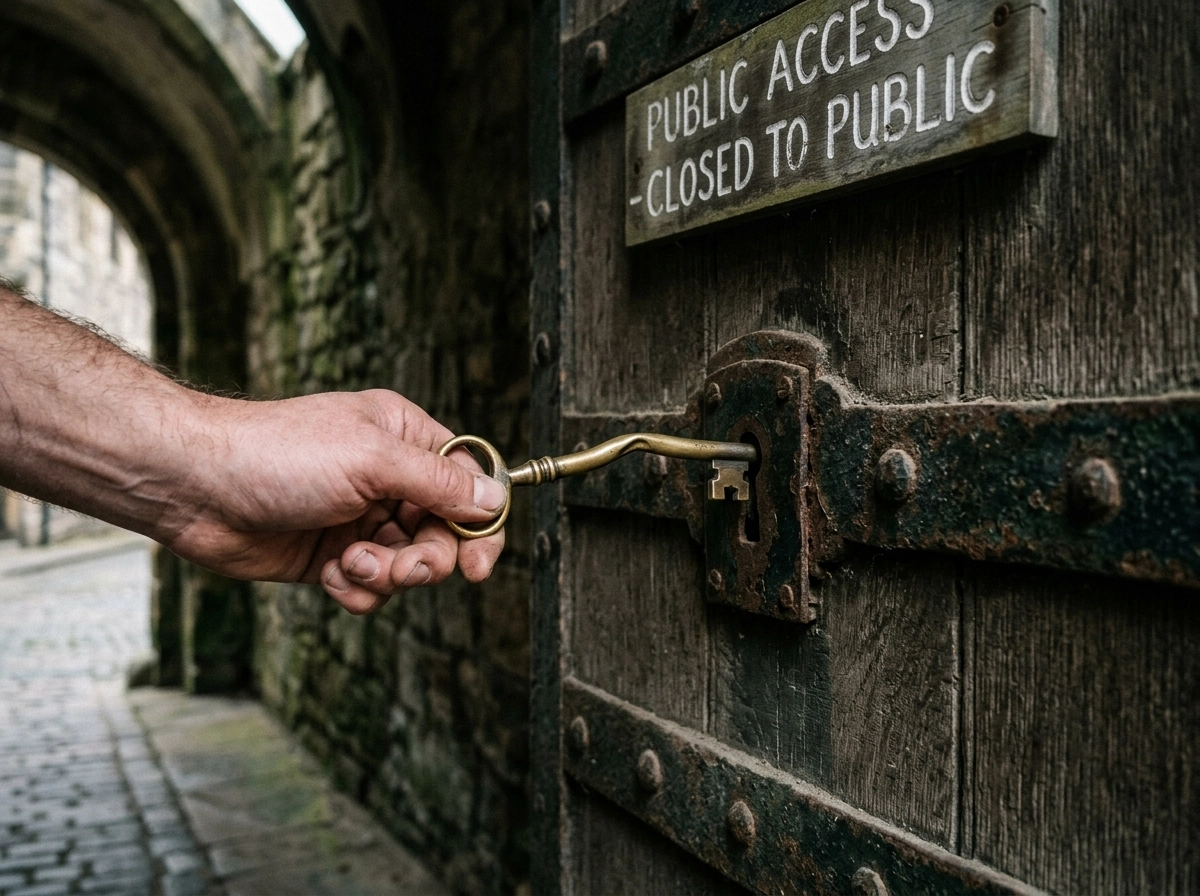 A hand using a key to open a door, symbolizing legal representation transition.