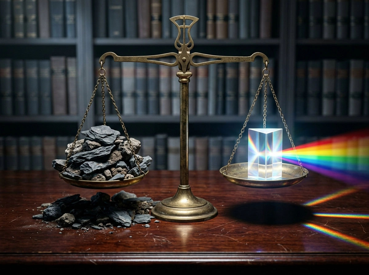 Scales comparing raw evidence to a prism, illustrating the shift in High Court vs Supreme Court advocacy.