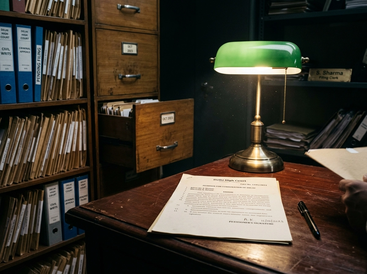 A lawyer's desk with a petition for the Delhi High Court, highlighting the formal appeal process and filing.