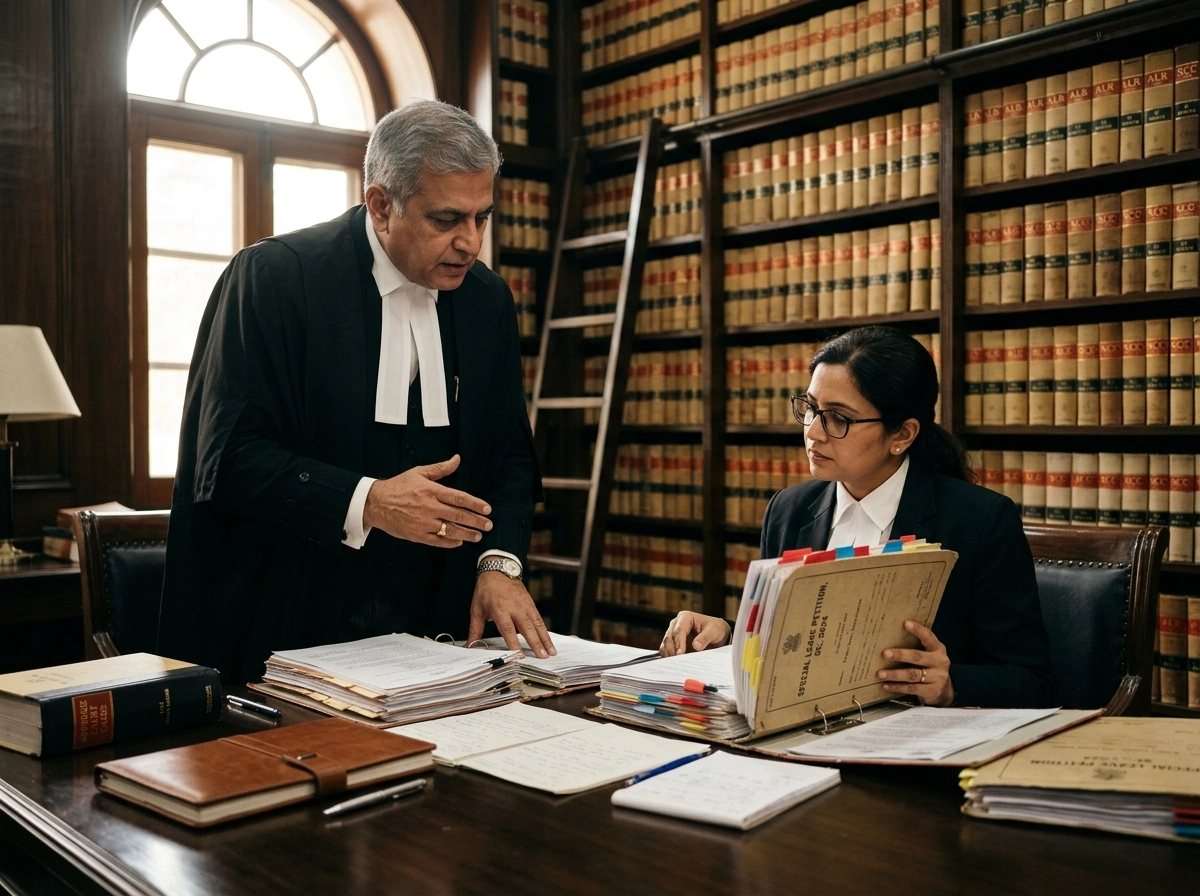 Lawyers reviewing files, highlighting the difference between High Court and Supreme Court advocacy.