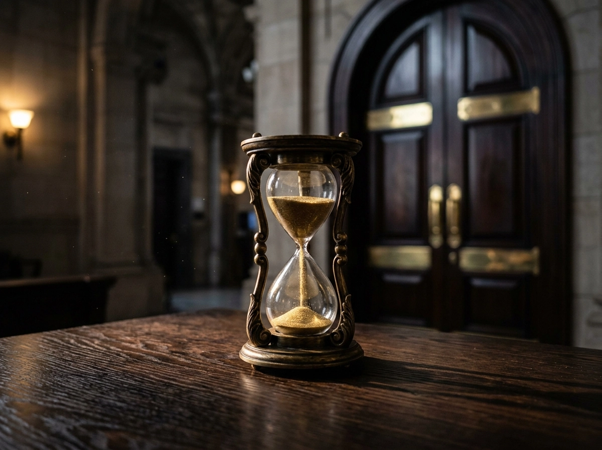 Hourglass on a desk representing appellate court procedure in India for Delhi High Court vs Supreme Court cases.