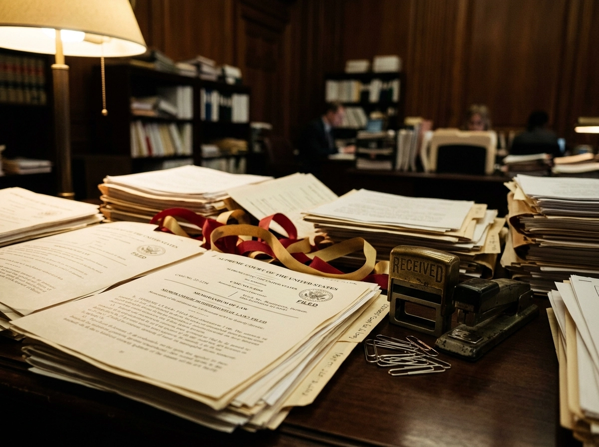 Stacks of legal paperwork representing hidden legal costs in India for Supreme Court litigation.