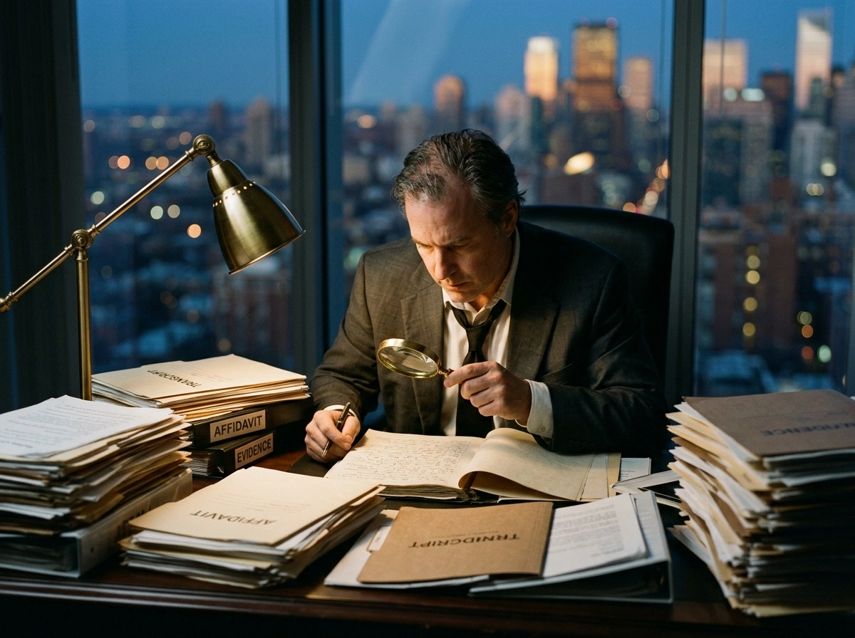Attorney reviewing documents for special leave petition filing during a Delhi legal consultation.